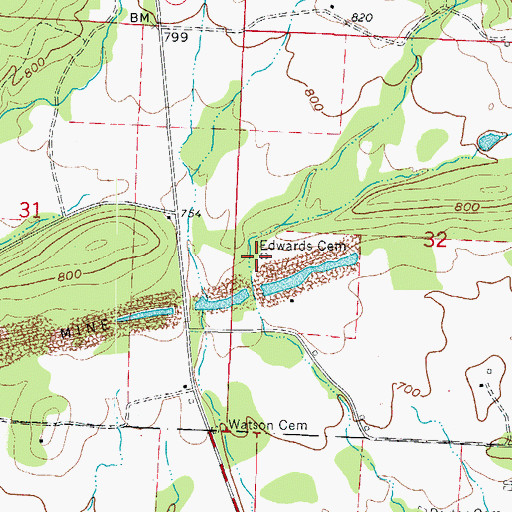 Topographic Map of Edwards Cemetery, AR