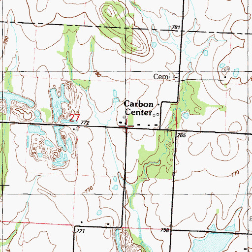 Topographic Map of Carbon Center, MO