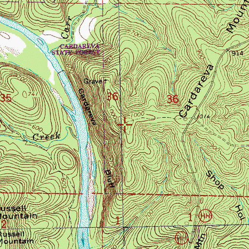 Topographic Map of Cardareva Mountain, MO