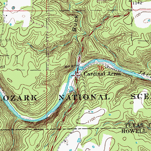 Topographic Map of Cardinal Acres, MO