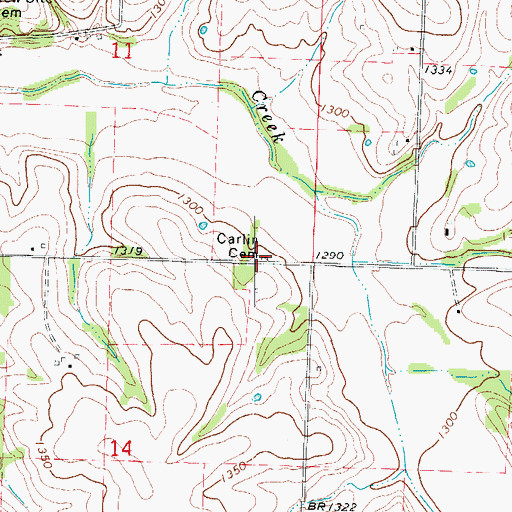 Topographic Map of Carlin Cemetery, MO