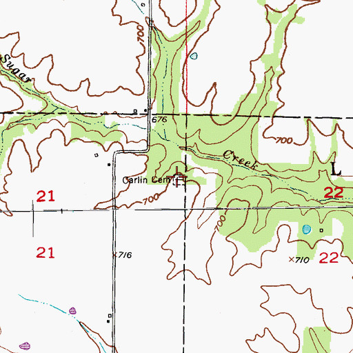 Topographic Map of Carlin Cemetery, MO