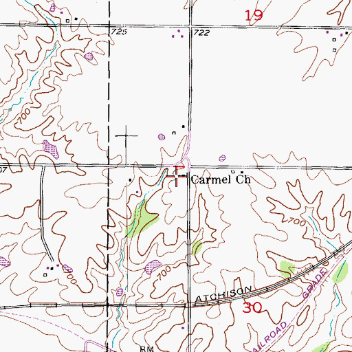 Topographic Map of Carmel Church, MO