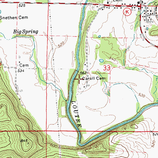 Topographic Map of Caroll Cemetery, MO