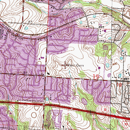 Topographic Map of Carr Cemetery, MO