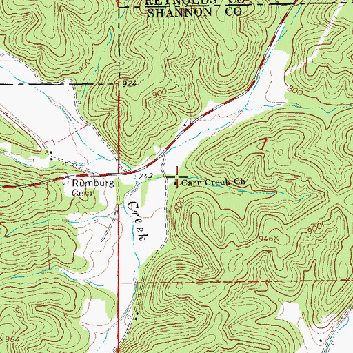 Topographic Map of Carr Creek Church, MO
