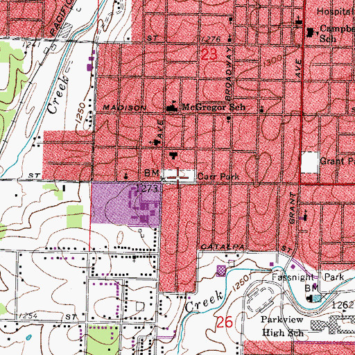 Topographic Map of Carr Park, MO