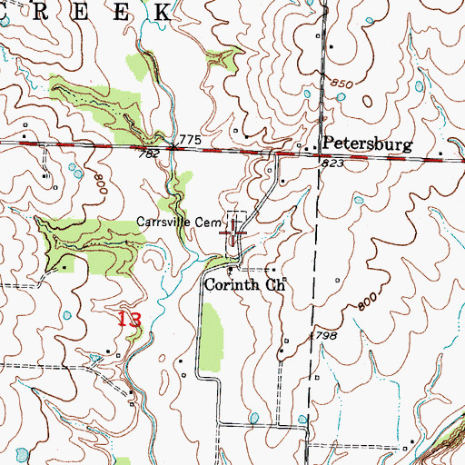 Topographic Map of Carrsville Cemetery, MO