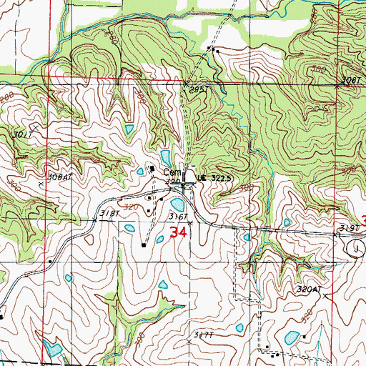 Topographic Map of Carter Cemetery, MO