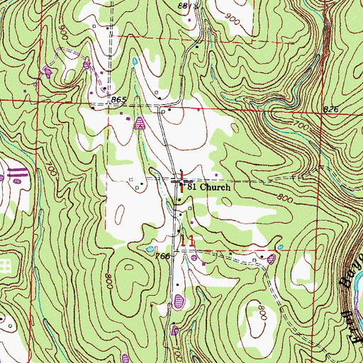 Topographic Map of Eightyone Church, AR