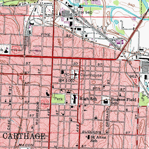 Topographic Map of Carthage, MO