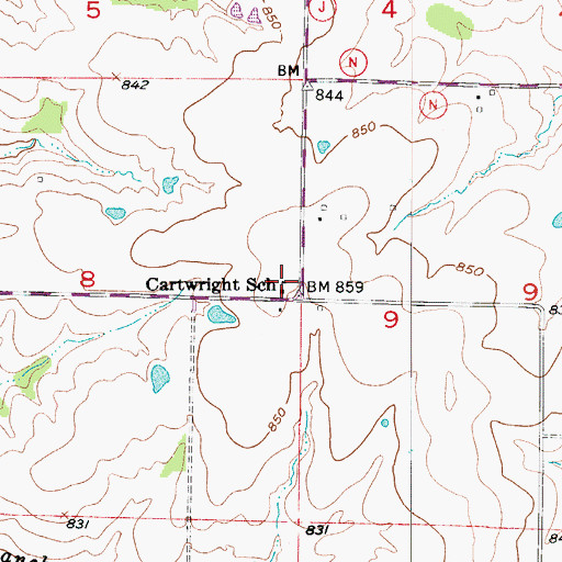 Topographic Map of Cartwright School, MO