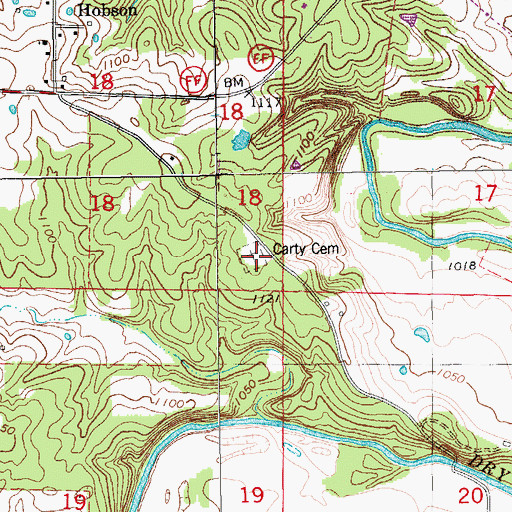 Topographic Map of Carty Cemetery, MO