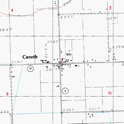 Topographic Map of Caruth, MO