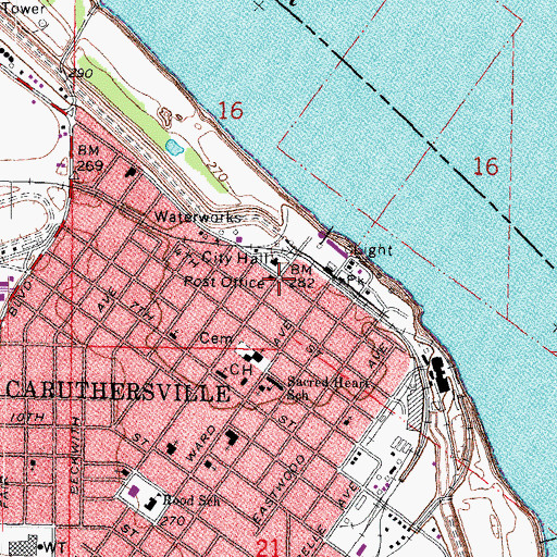 Topographic Map of Caruthersville, MO