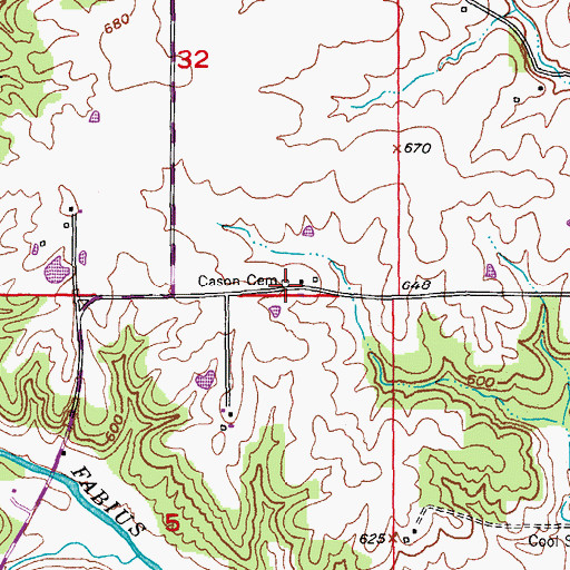 Topographic Map of Cason Cemetery, MO