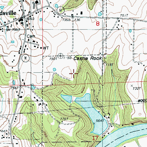 Topographic Map of Castle Rock, MO