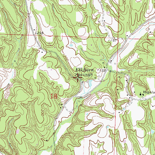 Topographic Map of Elkhorn Springs, AR
