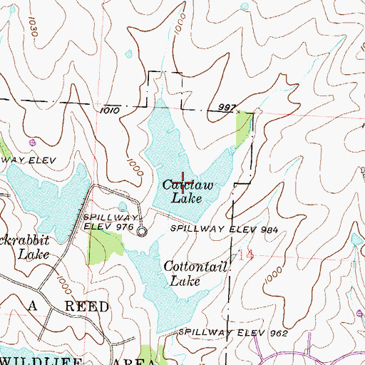 Topographic Map of Catclaw Lake, MO