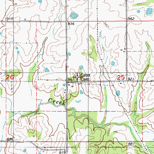 Topographic Map of Cater Cemetery, MO
