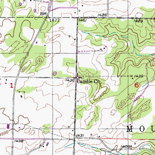 Topographic Map of Caudle Church, MO