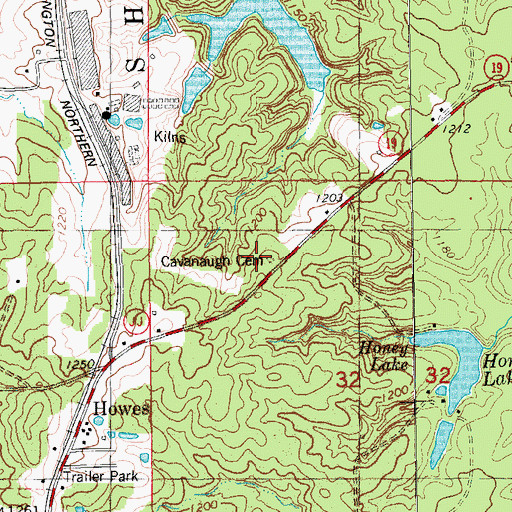 Topographic Map of Cavanaugh Cemetery, MO