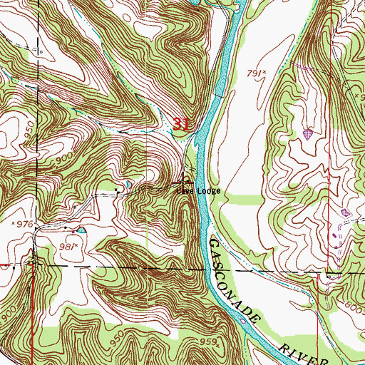 Topographic Map of Cave Lodge, MO