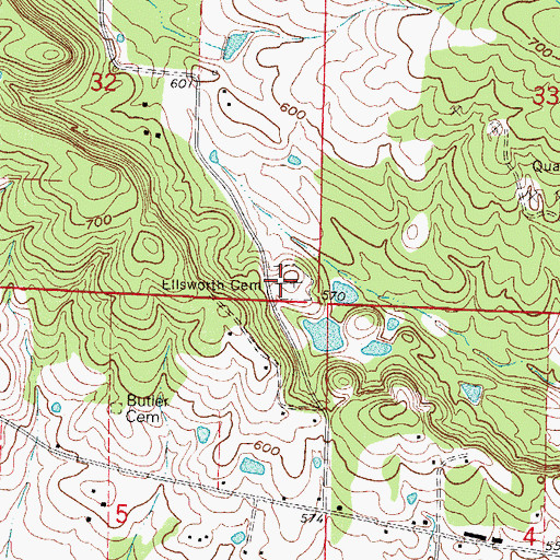 Topographic Map of Ellsworth Cemetery, AR