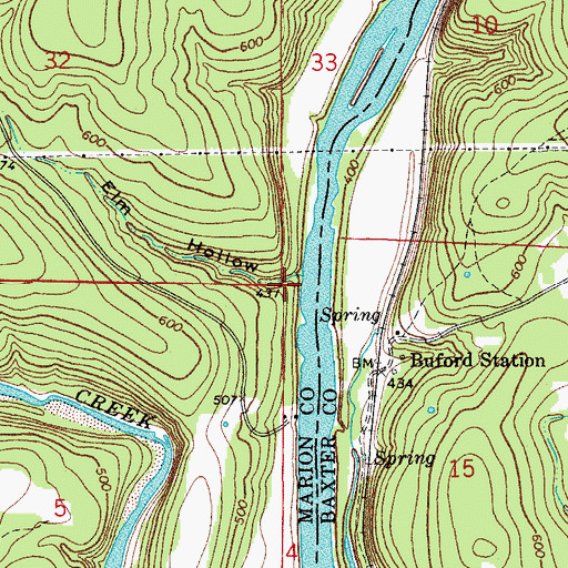 Topographic Map of Elm Hollow, AR