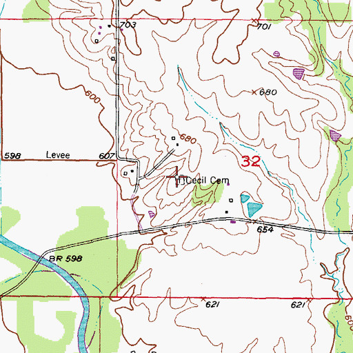 Topographic Map of Cecil Cemetery, MO
