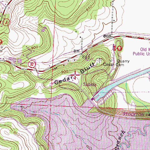 Topographic Map of Cedar Bluff, MO