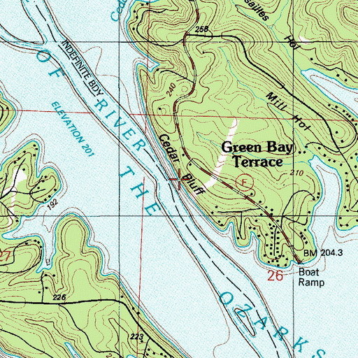 Topographic Map of Cedar Bluff, MO
