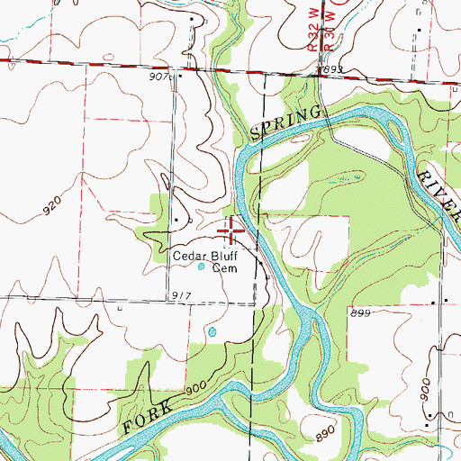 Topographic Map of Cedar Bluff Cemetery, MO