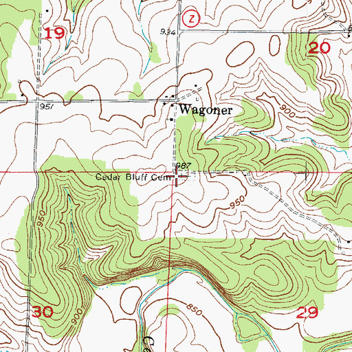 Topographic Map of Cedar Bluff Cemetery, MO