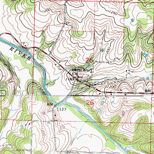 Topographic Map of Cedar Bluff Church, MO