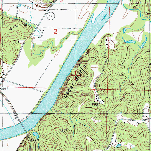 Topographic Map of Cedar Bluffs, MO