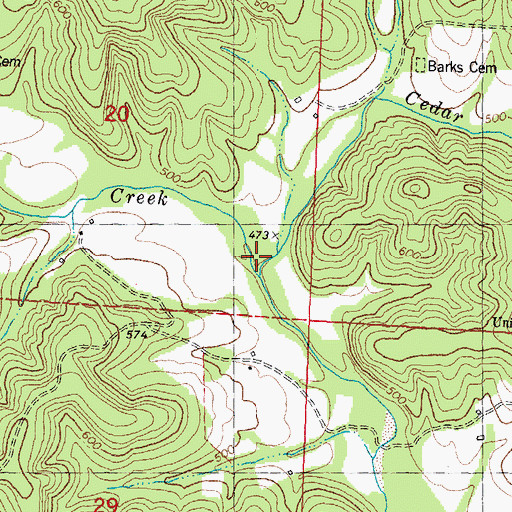 Topographic Map of Cedar Branch, MO