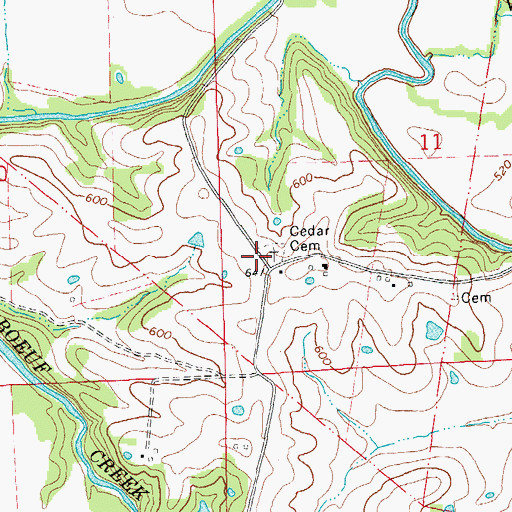 Topographic Map of Cedar Cemetery, MO
