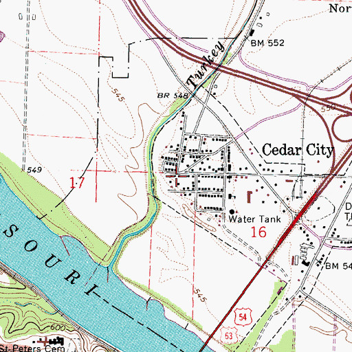 Topographic Map of Cedar City, MO