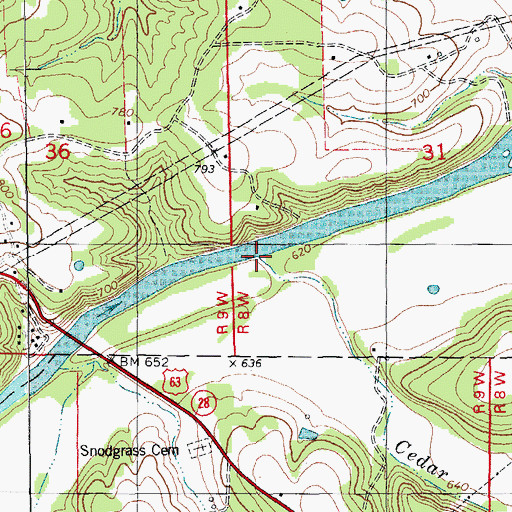 Topographic Map of Cedar Creek, MO