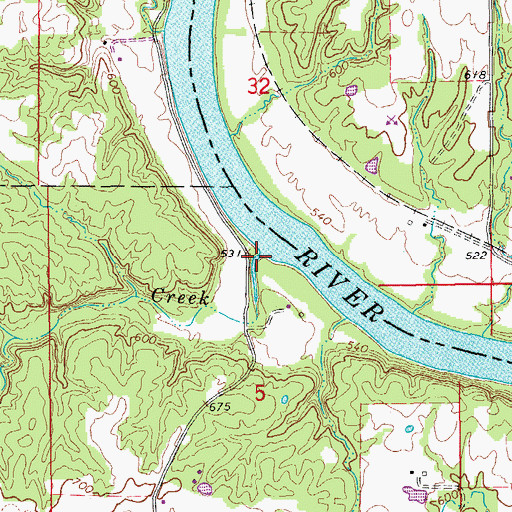 Topographic Map of Cedar Creek, MO