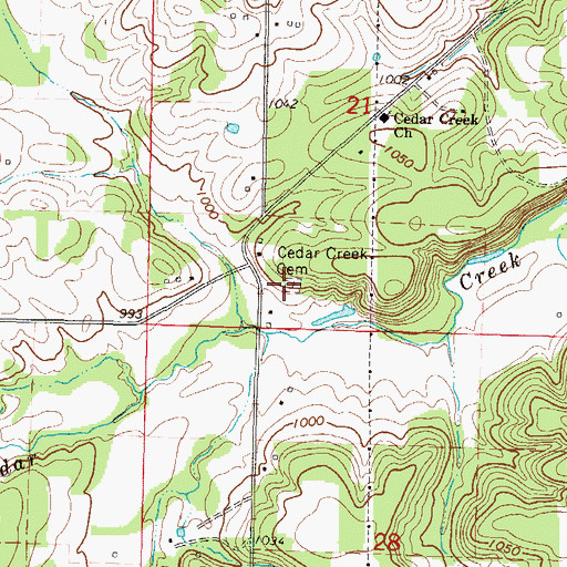 Topographic Map of Cedar Creek Cemetery, MO