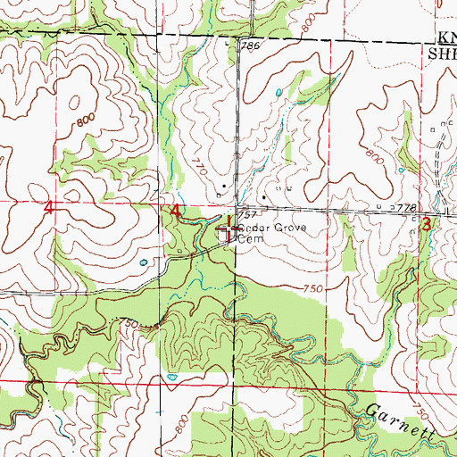 Topographic Map of Cedar Grove Cemetery, MO