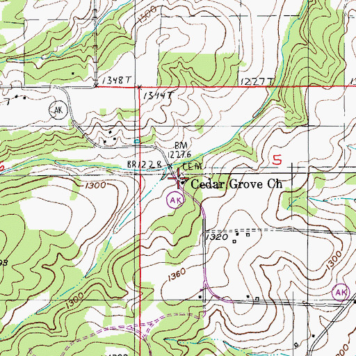 Topographic Map of Cedar Grove Church, MO