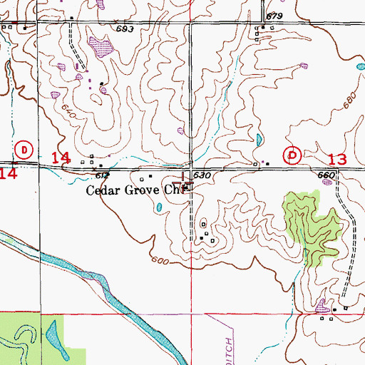 Topographic Map of Cedar Grove Church, MO