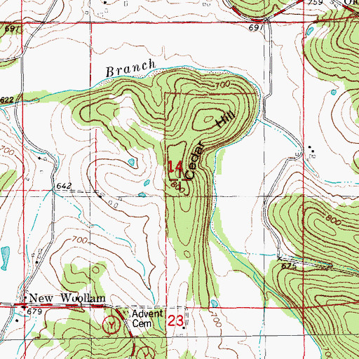 Topographic Map of Cedar Hill, MO