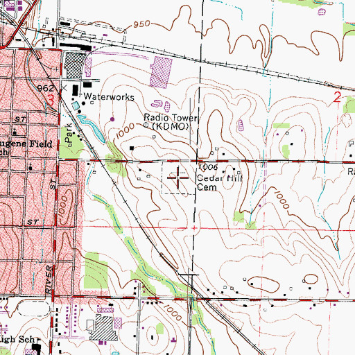 Topographic Map of Cedar Hill Cemetery, MO