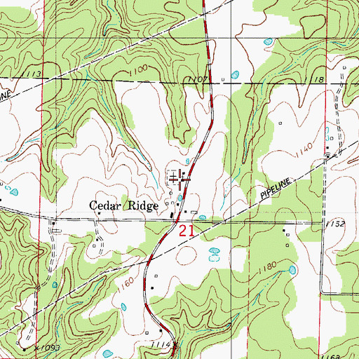 Topographic Map of Cedar Ridge Church, MO