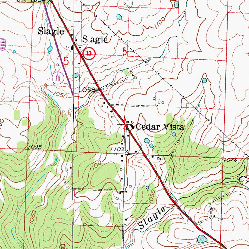 Topographic Map of Cedar Vista, MO