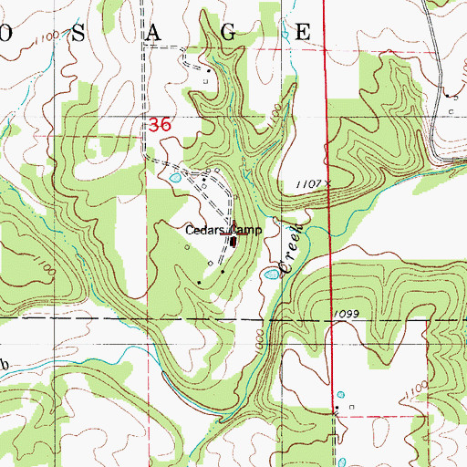 Topographic Map of Cedars Camp, MO